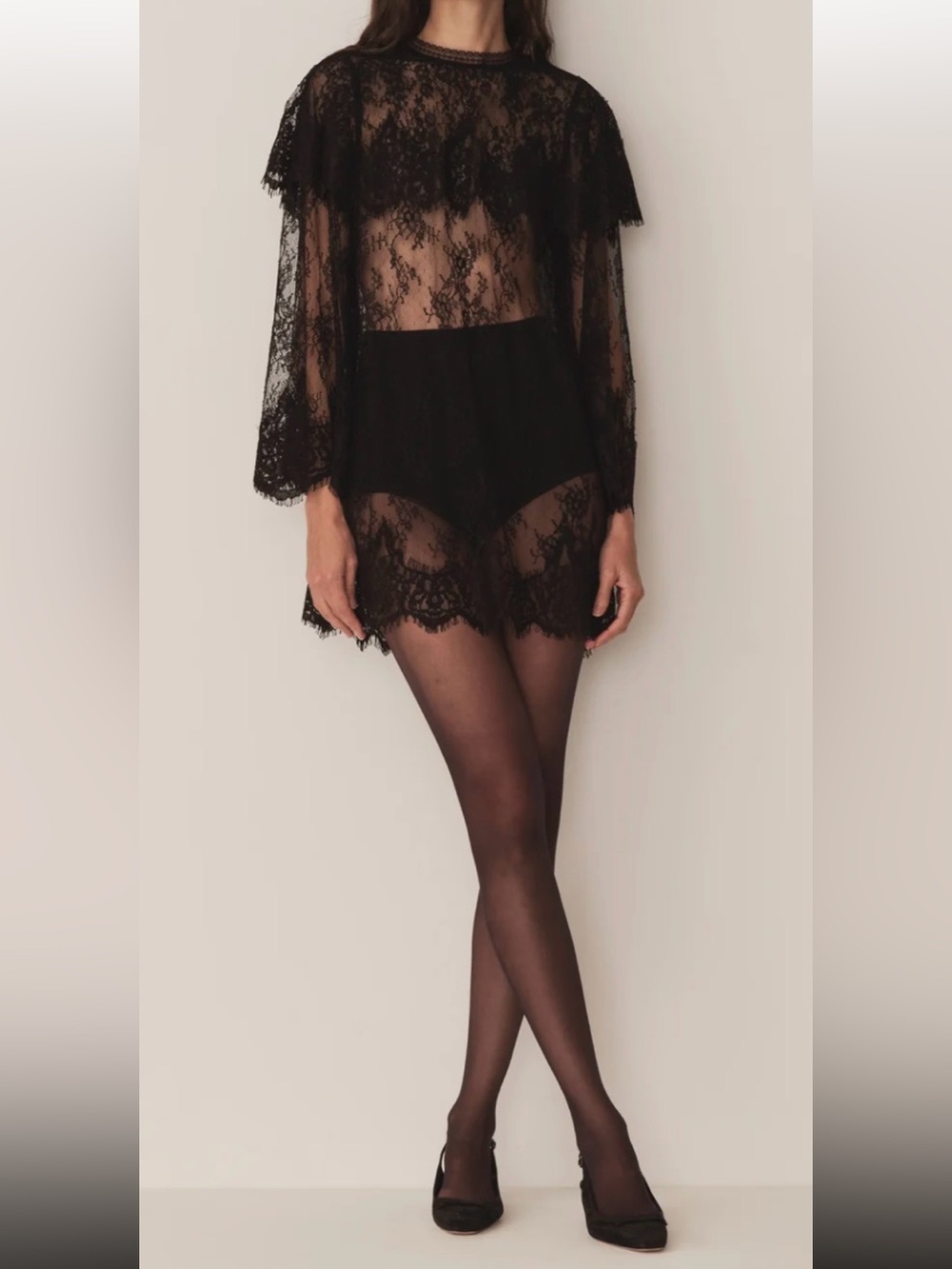 DOEN NWT Arabella Sheer Black Lace Mini Dress with Slip XS